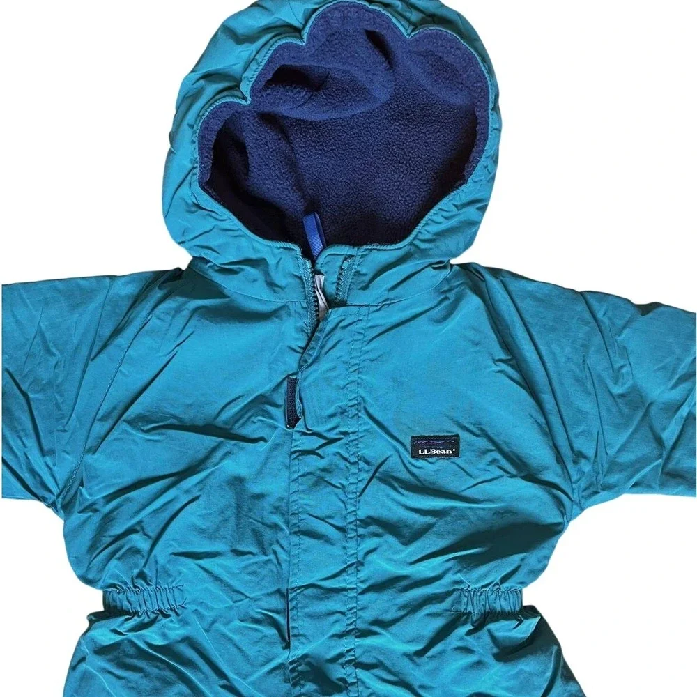 Vintage 90s LL Bean Snowsuit 3T Teal One Piece Hooded Made in USA Retro Kids EUC